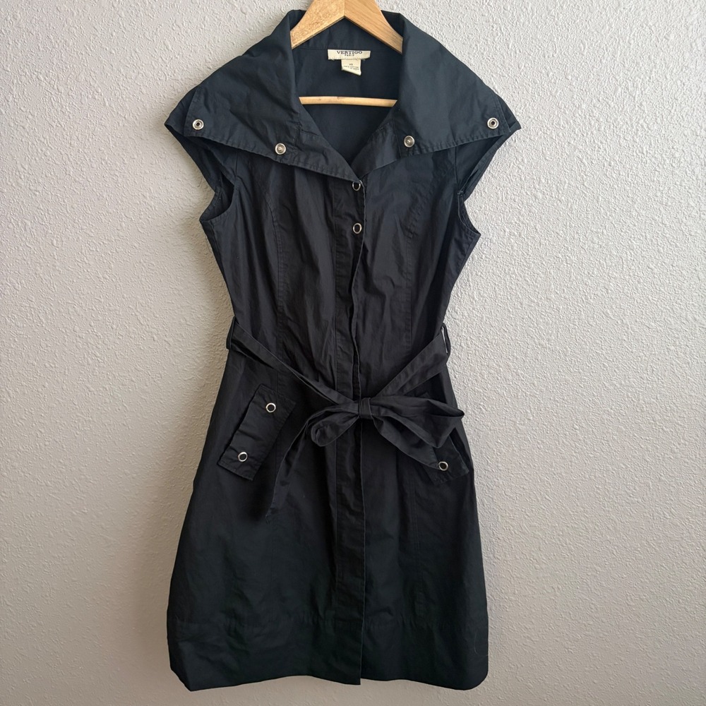 Vertigo Paris Black Sleeveless Cotton Zip Up Utility Tie Waist Mini Dress XS